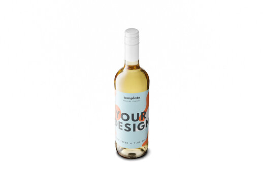 Mockup of wine bottle with customizable screw or cork top, color background and label