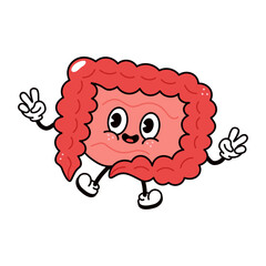 Jumping Intestines character. Vector hand drawn traditional cartoon vintage, retro, kawaii character illustration icon. Isolated on white background. Intestines jump character concept