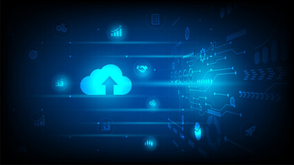 Cloud technology. Integrated digital web concept background. digital service or application with data transmission. Network computing technologies. Hi-tech digital technology concept