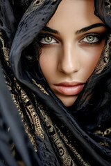 Very Beautiful Arab Woman with very Modern Trendy Niqab Portrait Background Journal Generative AI KI Wallpaper Digital Art
