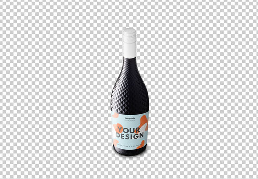 Mockup of wine bottle with textured glass and customizable color background, label and top