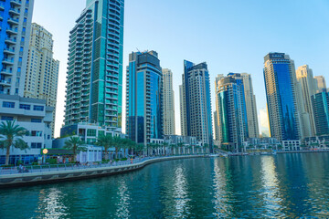 Obraz na płótnie Canvas Dubai Marina in Dubai, UAE. View of the skyscrapers and the canal