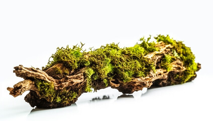 Tree branch covered with green moss isolated in background. AI generated