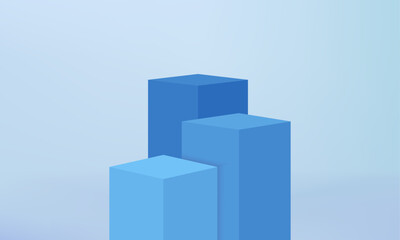 Fototapeta premium Abstract empty blue podium stand background with geometric shape for presentation, exhibition, showcase and display. stage show floor. 3D rendering design. Minimal mockup with podium scene concept.