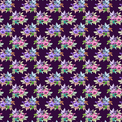 Watercolor seamless pattern with spring flowers and leaves. Hand drawn background. Botanic Tile