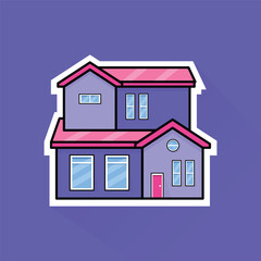 Illustration Vector of Purple Suburban House 2 in Flat Design
