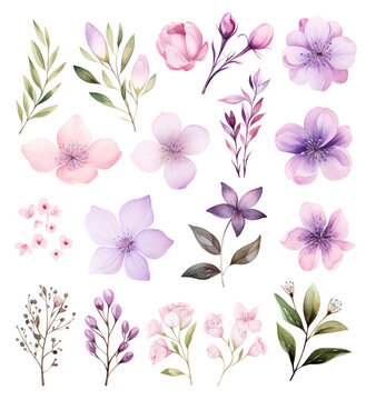 set collection of flowers watercolor