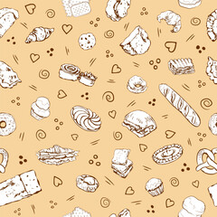 Bakery white on brown seamless pattern design