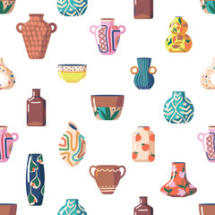 Charming Seamless Pattern Featuring An Array Of Pots And Vases, Creating A Delightful And Versatile Design