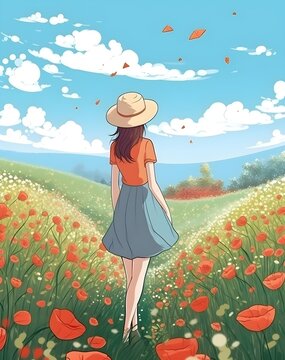 a girl in the wonderful flower field