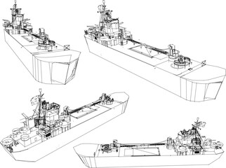 Vector sketch of a navy combat warship illustration