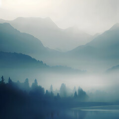 Empty misty mountains background, digital art