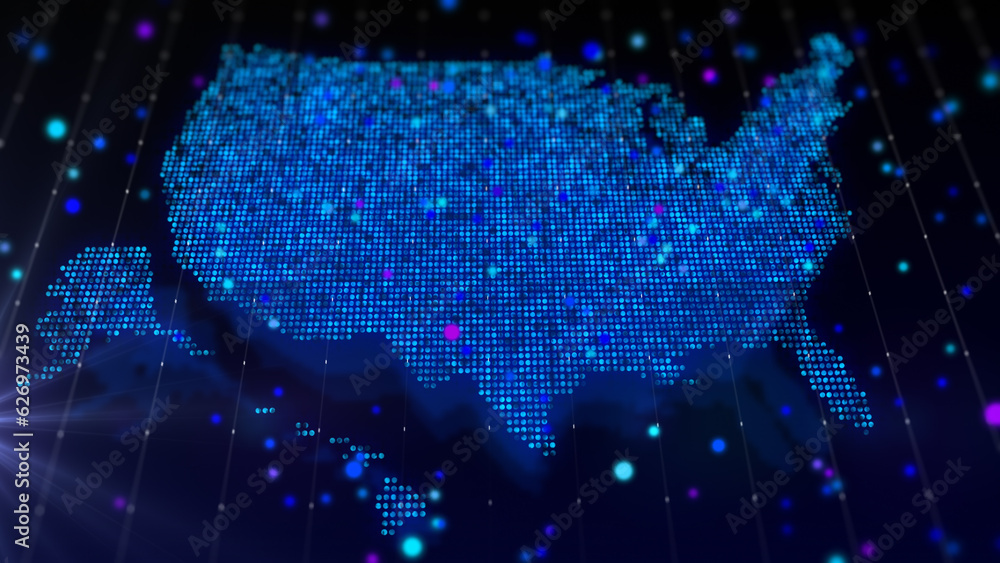 Poster 3d rendering digital map of usa