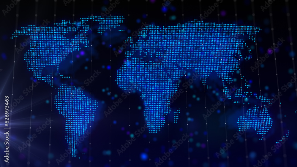 Poster 3d rendering digital map of world