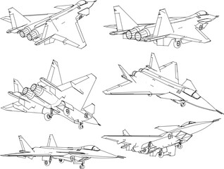 Vector sketch of an air force war fighter plane illustration