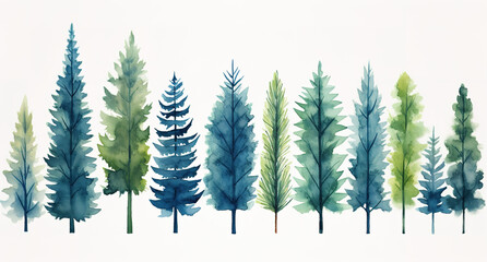 collection set of trees pattern watercolor 