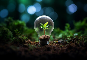 Showcasing Renewable Energy as a cornerstone of Environmental Protection, this depiction underlines the significance of renewable, sustainable energy sources for the world's future. A light bulb, feat