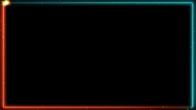 abstract tiny griddler multi mirror laser border red and blue glow energy light with particles ball moving around