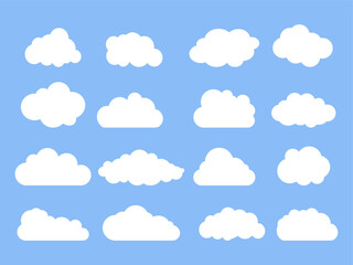 Vector illustration of the clouds collection on blue background