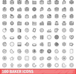 100 baker icons set. Outline illustration of 100 baker icons vector set isolated on white background