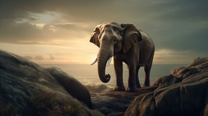 Last elephant. Created with Generative AI.	 - obrazy, fototapety, plakaty