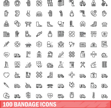 100 bandage icons set. Outline illustration of 100 bandage icons vector set isolated on white background