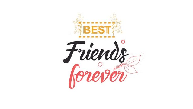 Best Friends Forever Animation with Leaf ornament. Great for Happy Friendship Day Celebrations, lettering with alpha or transparent background, for banner, social media feed wallpaper stories