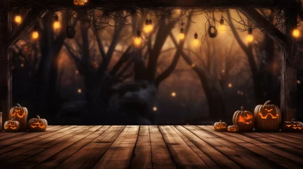 Printed roller blinds Fantasy Landscape Spooky halloween background with empty wooden planks, dark horror background.