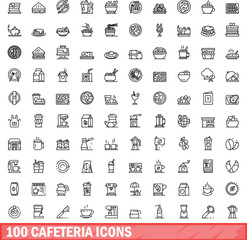 100 cafeteria icons set. Outline illustration of 100 cafeteria icons vector set isolated on white background