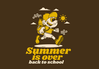 Back to school, summer is over, mascot character design of a boy carrying a school bag