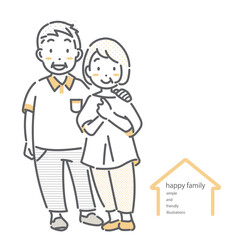 笑顔のシニア夫婦　シンプルでお洒落な線画イラスト