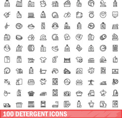 100 detergent icons set. Outline illustration of 100 detergent icons vector set isolated on white background