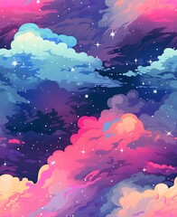 Kolorowe chmury na niebie. Grafika. Ilustracja. Generative AI
