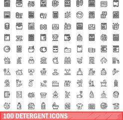 Obraz na płótnie Canvas 100 detergent icons set. Outline illustration of 100 detergent icons vector set isolated on white background