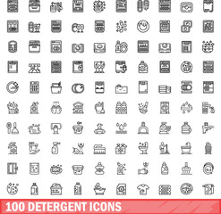 100 detergent icons set. Outline illustration of 100 detergent icons vector set isolated on white background