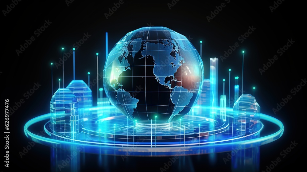 Aufkleber planet earth with glowing vector chart of investment financial data. graph stock market with rising 