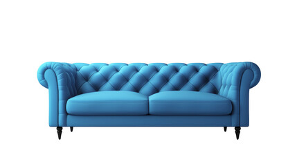 Modern dark blue sofa isolated on a transparent background.