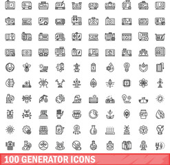 100 generator icons set. Outline illustration of 100 generator icons vector set isolated on white background