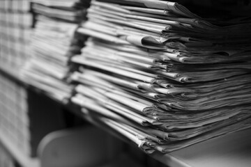 Stacks of Old Newspapers Printed Paper with News Headlines