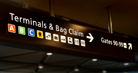 Terminal and Baggage Claim Sign in Airport for Travel