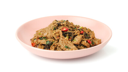 Spicy Minced Beef Thai Food - Delicious Asian Cuisine with Aromatic Herbs and Spices.