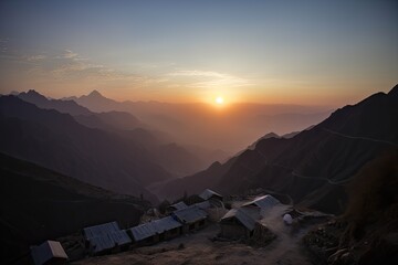 Beautiful colorful sunset over the mountain, generative artificial intelligence