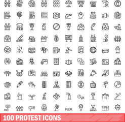 100 protest icons set. Outline illustration of 100 protest icons vector set isolated on white background