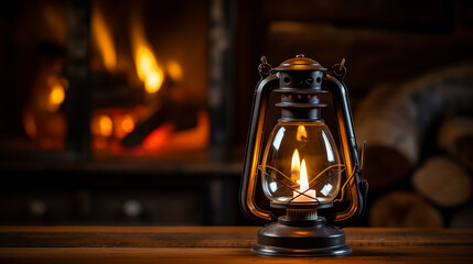 A nostalgic vintage oil lamp with a flickering flame, creating a cozy and rustic atmosphere Generative AI