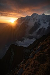 Beautiful colorful sunset over the mountain, generative artificial intelligence