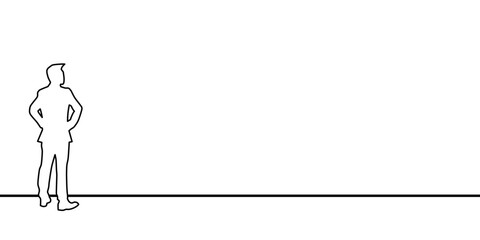 Man standinging on the floor outline drawing vector with text copyspace.