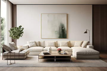 Create a contemporary minimalist apartment with clean lines, neutral color palette, and carefully curated artwork, emphasizing the beauty of simplicity and functionality in every e Generative AI