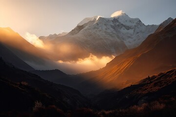 Obraz premium Beautiful colorful sunset over the mountain, generative artificial intelligence