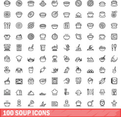 Fototapeta na wymiar 100 soup icons set. Outline illustration of 100 soup icons vector set isolated on white background