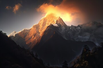 Naklejka na ściany i meble Beautiful colorful sunset over the mountain, generative artificial intelligence